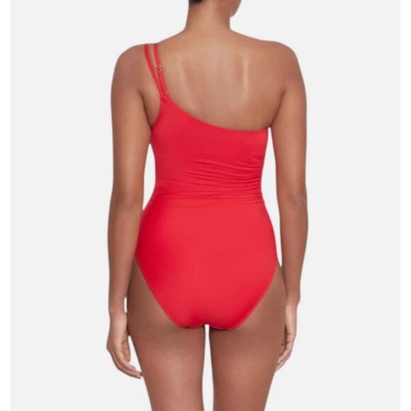Lauren Ralph Lauren Women's Double-Strap One-Shoulder Red Swimsuit Size 8 NWT - Picture 7 of 13